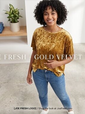 Joe Fresh Crushed Velvet Short Sleeve Top in Golden Brown